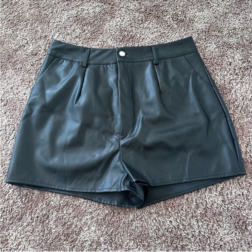 Black Faux Leather Women's Shorts